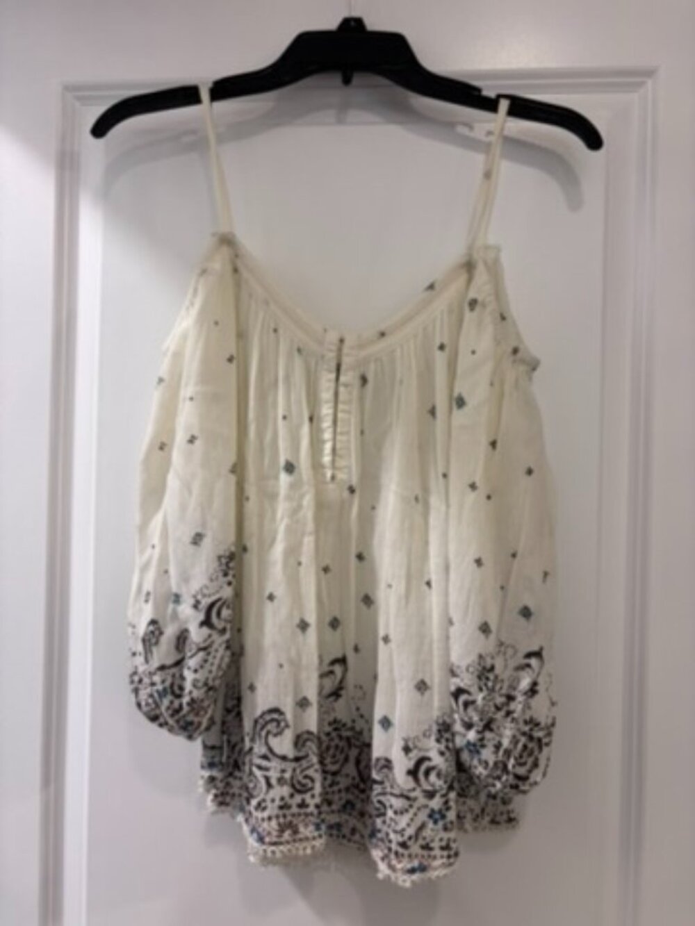 Urban Outfitters Ecote White Printed Cold Shoulder Boho Blouse